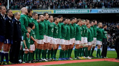 05.02.12 - Ireland v Wales - RBS Six Nations 2012 -.Ireland players line up for the national anthems..