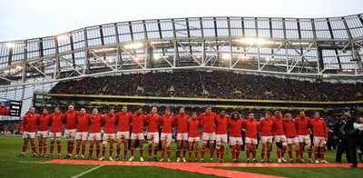 05.02.12 - Ireland v Wales - RBS Six Nations 2012 -.Wales players line up for the national anthems..