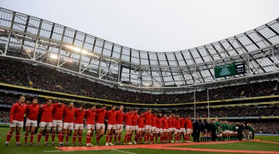 05.02.12 - Ireland v Wales - RBS Six Nations 2012 -.Wales players line up for the national anthems..