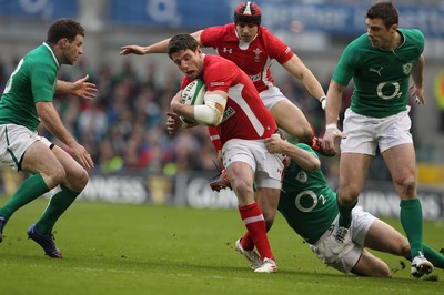 05.02.12  Ireland  v Wales .Wales' Alex Cuthbert is tackled by Gordon D'Arcy of Ireland..