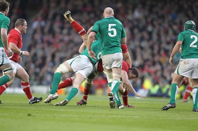 05.02.12  Ireland  v Wales .Stephen Ferris of Ireland spear-tackles Ian Evans resulting in a yellow card..