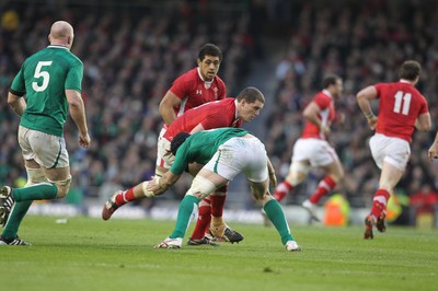 05.02.12  Ireland  v Wales .Stephen Ferris of Ireland spear-tackles Ian Evans resulting in a yellow card..