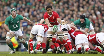 05.02.12 - Ireland v Wales - RBS Six Nations.Toby Faletau of Wales feeds the ball out from the scrum.