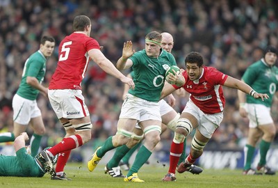 05.02.12 - Ireland v Wales - RBS Six Nations.Ireland's Jamie Heaslip hands off Wales' Ian Evans.