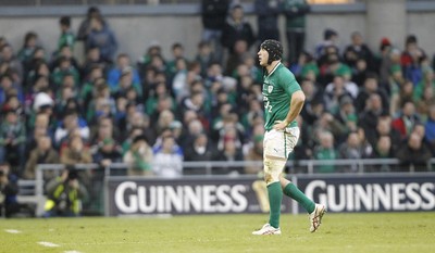 05.02.12 - Ireland v Wales - RBS Six Nations.Ireland's Stephen Ferris leaves the field after being shown a yellow card by referee Wayne Barnes.