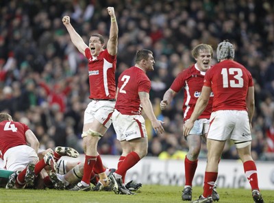 05.02.12 - Ireland v Wales - RBS Six Nations.Wales' Ian Evans celebrates the win.