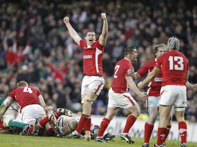 05.02.12 - Ireland v Wales - RBS Six Nations.Wales' Ian Evans celebrates the win.