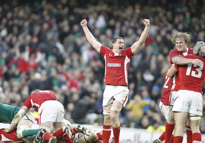 05.02.12 - Ireland v Wales - RBS Six Nations.Wales' Ian Evans celebrates the win.