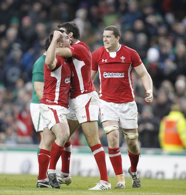 05.02.12 - Ireland v Wales - RBS Six Nations.Wales' Huw Bennett and Mike Phillips celebrate the win.