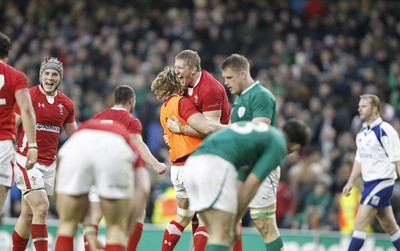 05.02.12 - Ireland v Wales - RBS Six Nations.Wales' Bradley Davies and Andy Powell celebrate after the final whistle.