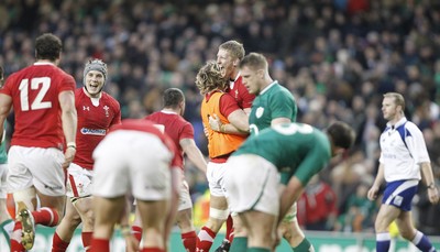 05.02.12 - Ireland v Wales - RBS Six Nations.Wales' Bradley Davies and Andy Powell celebrate after the final whistle.