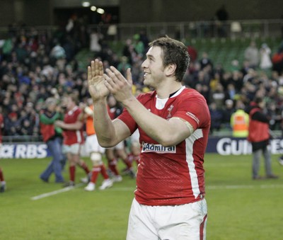 05.02.12 - Ireland v Wales - RBS Six Nations.Wales' Ryan Jones applauds the travelling fans .