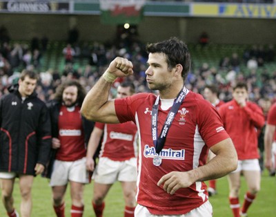 05.02.12 - Ireland v Wales - RBS Six Nations.Wales' Mike Phillips shows his delight after the final whistle.