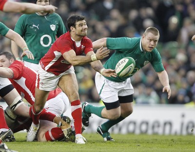 05.02.12 - Ireland v Wales - RBS Six Nations.Wales' Mike Phillips feeds the ball from the base of the ruck.