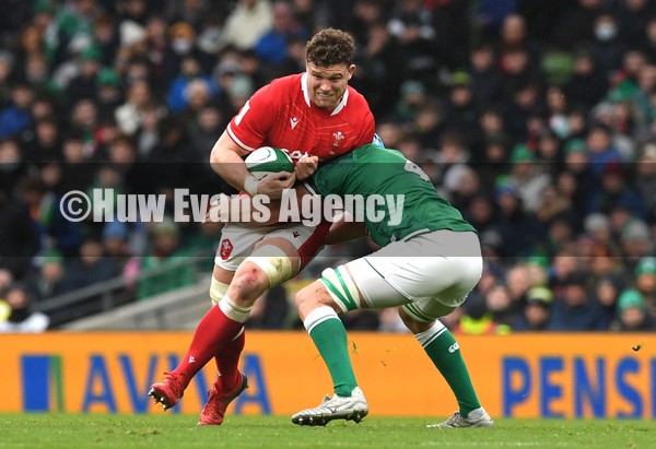 050222 - Ireland v Wales - Guinness Six Nations - Will Rowlands of Wales takes on Tadhg Beirne of Ireland