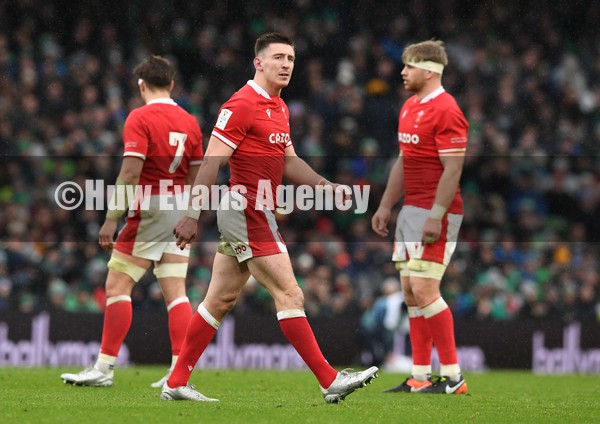 050222 - Ireland v Wales - Guinness Six Nations - Josh Adams of Wales reacts after being shown a yellow card