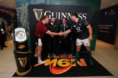 060326 - Ireland v Wales - Guinness Six Nations Championship - Captains Dewi Lake of Wales and Caelan Doris of Ireland during the coin toss