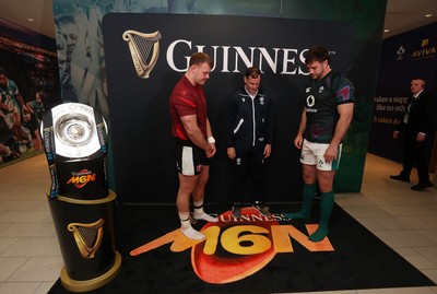 060326 - Ireland v Wales - Guinness Six Nations Championship - Captains Dewi Lake of Wales and Caelan Doris of Ireland during the coin toss
