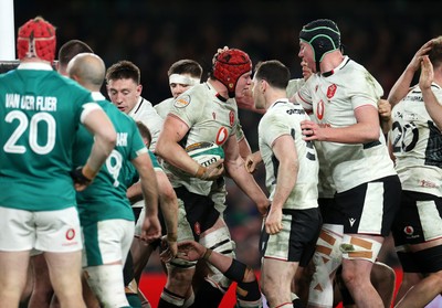 060326 - Ireland v Wales - Guinness Six Nations Championship - James Botham of Wales celebrates scoring a try with team mates
