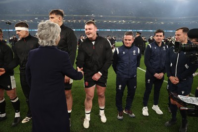 060326 - Ireland v Wales - Guinness Six Nations Championship - Dewi Lake of Wales meets the Irish President Catherine Connolly