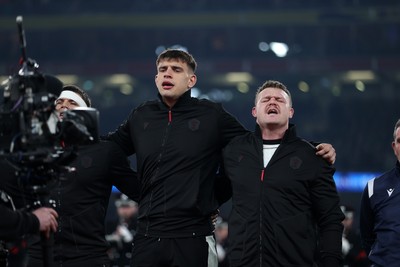 060326 - Ireland v Wales - Guinness Six Nations Championship - Dafydd Jenkins and Dewi Lake of Wales sing the anthem