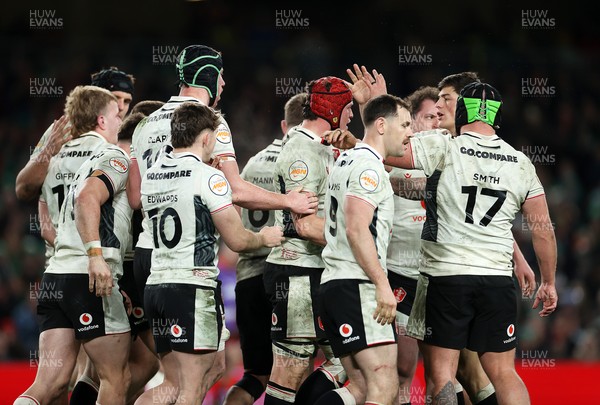 060326 - Ireland v Wales - Guinness Six Nations Championship - James Botham of Wales celebrates scoring a try with team mates