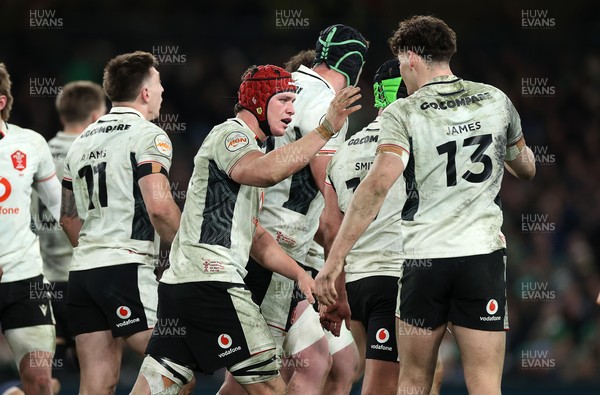 060326 - Ireland v Wales - Guinness Six Nations Championship - James Botham of Wales celebrates scoring a try with team mates
