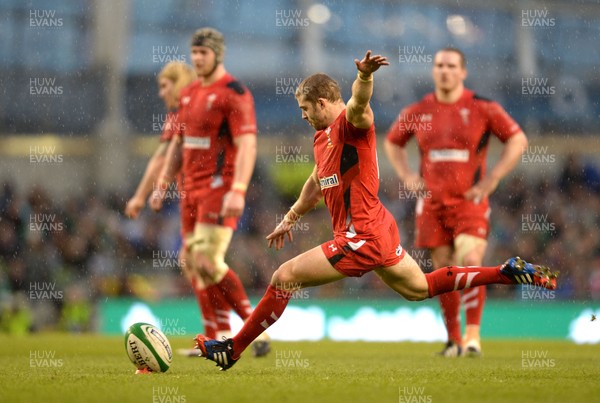 080214 - Ireland v Wales - RBS Six Nations 2014 -Leigh Halfpenny of Wales kicks at goal