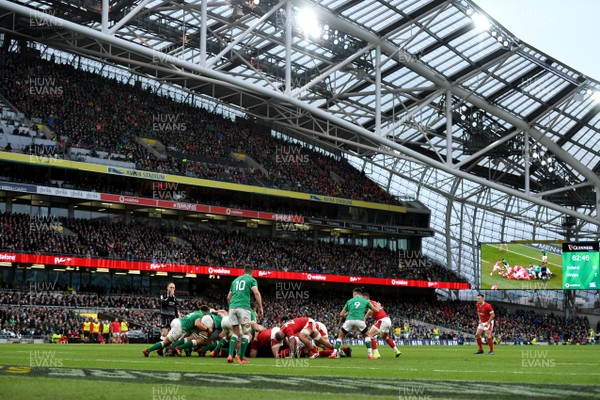 080220 - Ireland v Wales - Guinness Six Nations - General view of a scrum at Aviva Stadium