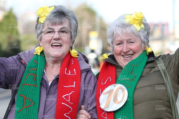 080220 - Ireland v Wales - Guinness 6 Nations - Jean and Marcia Morris who is 70 today before the game outside the stadium