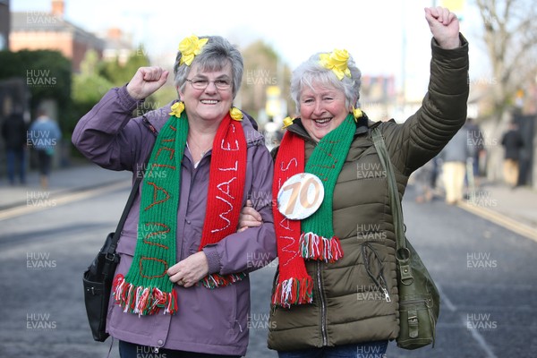 080220 - Ireland v Wales - Guinness 6 Nations - Jean and Marcia Morris who is 70 today before the game outside the stadium