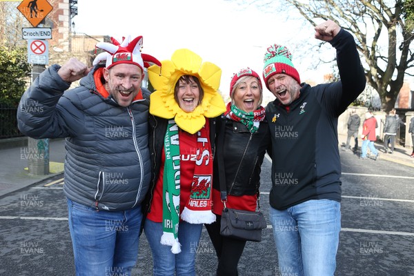 080220 - Ireland v Wales - Guinness 6 Nations - Wales fans outside the stadium before the game
