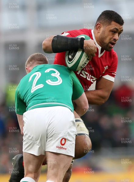 080220 - Ireland v Wales - Guinness 6 Nations - Taulupe Faletau of Wales is tackled by Keith Earls of Ireland