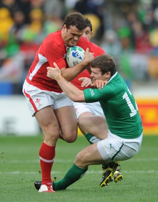 08.10.11 - Ireland v Wales - Rugby World Cup Quarter-Final 2011 - Jamie Roberts of Wales is tackled by Brian O'Driscoll of Ireland. 