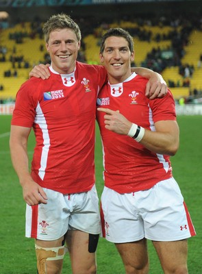 08.10.11 - Ireland v Wales - Rugby World Cup Quarter-Final 2011 - Rhys Priestland and James Hook of Wales celebrate at the end of the game. 