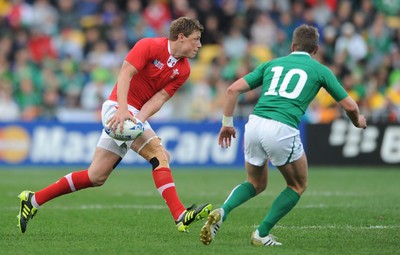 08.10.11 - Ireland v Wales - Rugby World Cup Quarter-Final 2011 - Rhys Priestland of Wales looks for a way past Ronan O'Gara of Ireland. 