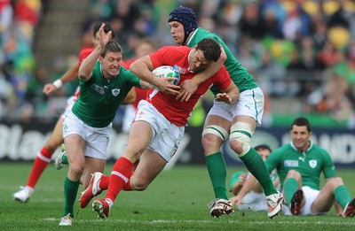 08.10.11 - Ireland v Wales - Rugby World Cup Quarter-Final 2011 - Jamie Roberts of Wales is tackled by Ronan O'Gara and Sean O'Brien of Ireland. 