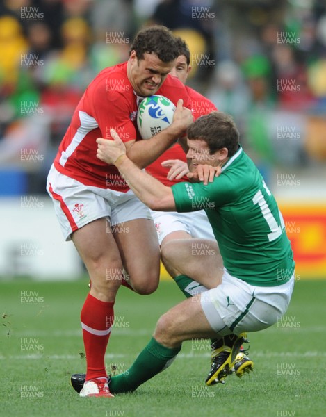 08.10.11 - Ireland v Wales - Rugby World Cup Quarter-Final 2011 - Jamie Roberts of Wales is tackled by Brian O'Driscoll of Ireland. 