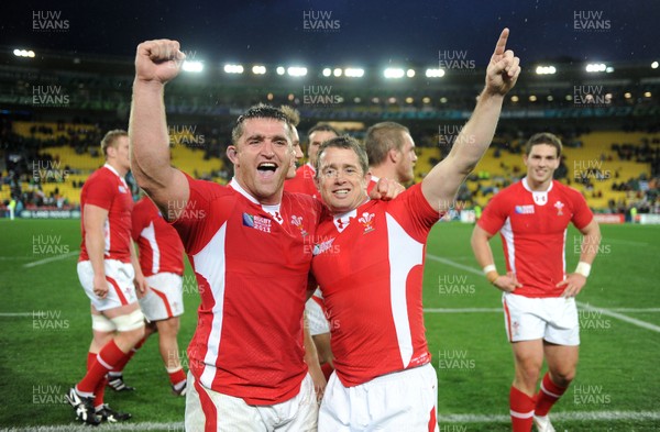 08.10.11 - Ireland v Wales - Rugby World Cup Quarter-Final 2011 - Huw Bennett and Shane Williams of Wales celebrate at the end of the game. 