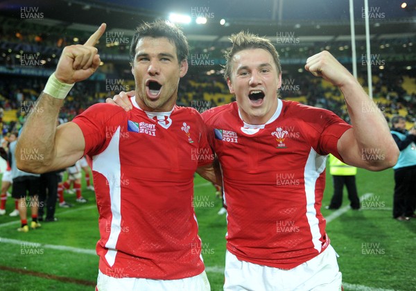 08.10.11 - Ireland v Wales - Rugby World Cup Quarter-Final 2011 - Mike Phillips and Jonathan Davies of Wales celebrate at the end of the game. 