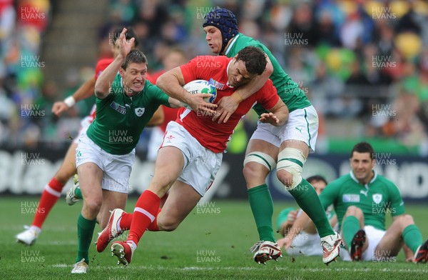 08.10.11 - Ireland v Wales - Rugby World Cup Quarter-Final 2011 - Jamie Roberts of Wales is tackled by Ronan O'Gara and Sean O'Brien of Ireland. 