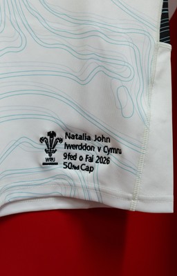 090526 - Ireland v Wales, 2026 Guinness Women’s 6 Nations - Natalia John’s Wales match jersey hangs in the changing room ahead of her 50th cap