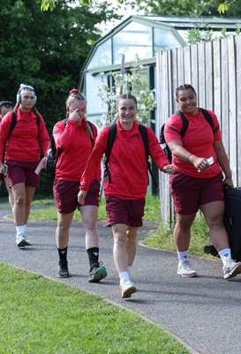 090526 - Ireland v Wales, 2026 Guinness Women’s 6 Nations - Bryonie King of Wales, Hannah Dallavalle of Wales, Jasmine Joyce of Wales and Sisilia Tuipulotu of Wales arrive at the stadium