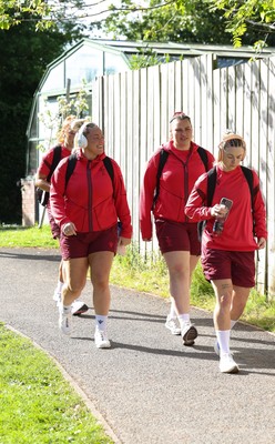 090526 - Ireland v Wales, 2026 Guinness Women’s 6 Nations - Kelsey Jones of Wales, Gwenllian Pyrs of Wales and Keira Bevan of Wales arrive at the stadium
