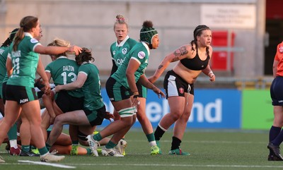 090526 - Ireland v Wales, 2026 Guinness Women’s 6 Nations - Maisie Davies of Wales continues to play despite having her match jersey ripped off