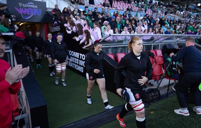 090526 - Ireland v Wales, 2026 Guinness Women’s 6 Nations - Bethan Lewis of Wales leads the team out at the start of the match