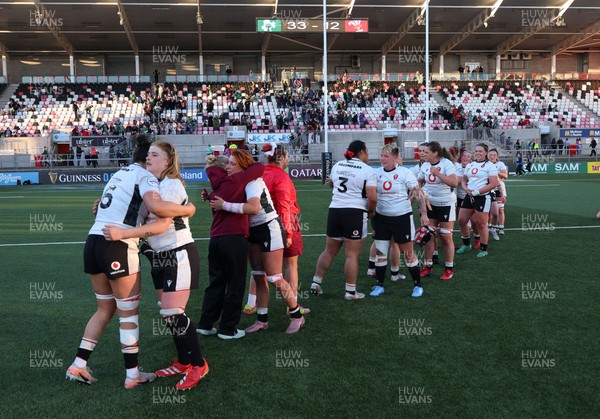 090526 - Ireland v Wales, 2026 Guinness Women’s 6 Nations - Wales players embrace each other at the end of the match