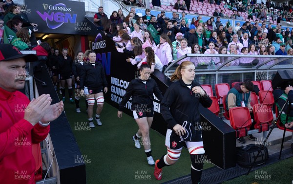 090526 - Ireland v Wales, 2026 Guinness Women’s 6 Nations - Bethan Lewis of Wales leads the team out at the start of the match