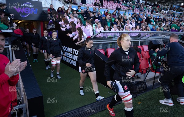 090526 - Ireland v Wales, 2026 Guinness Women’s 6 Nations - Bethan Lewis of Wales leads the team out at the start of the match