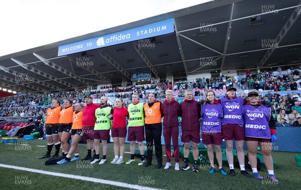 090526 - Ireland v Wales, 2026 Guinness Women’s 6 Nations - The Wales management team lineup for the anthems 
